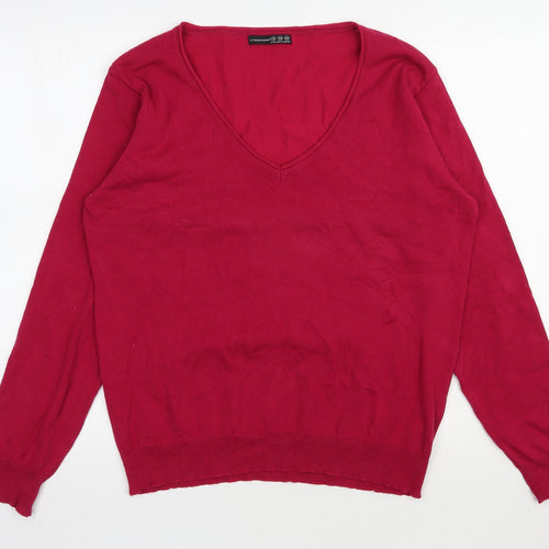 Atmosphere Womens Pink V-Neck  Cotton Pullover Jumper Size 20