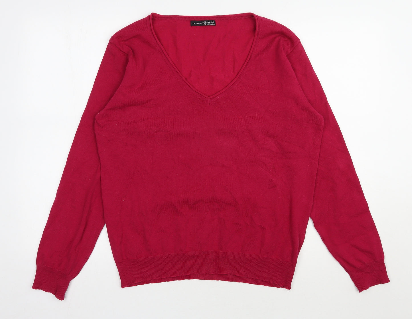 Atmosphere Womens Pink V-Neck  Cotton Pullover Jumper Size 20
