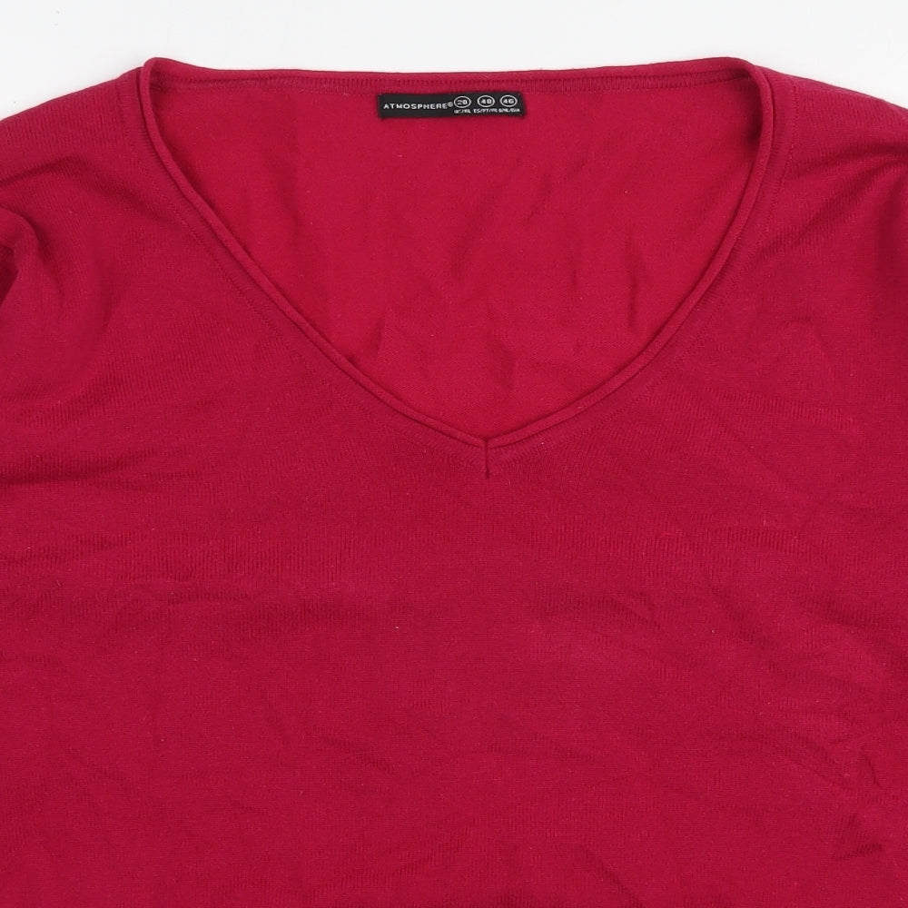 Atmosphere Womens Pink V-Neck  Cotton Pullover Jumper Size 20