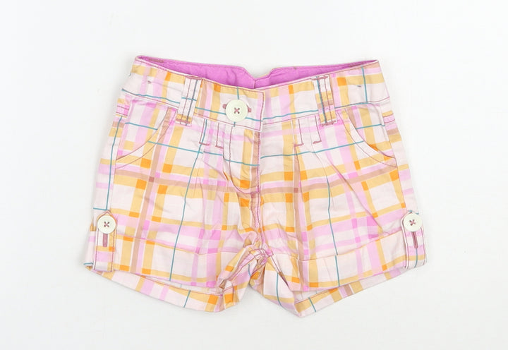 NEXT Girls Multicoloured Plaid Cotton Chino Shorts Size 3 Years Regular Zip