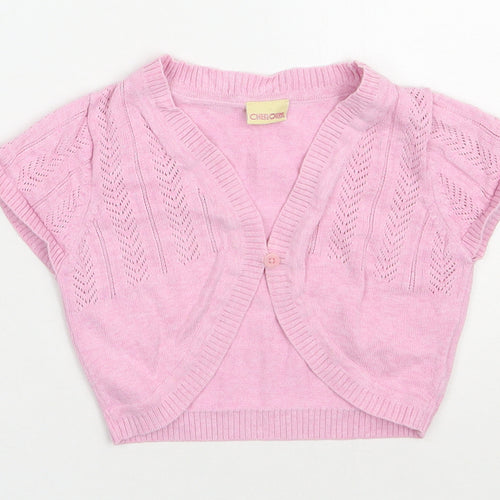 Cherokee Girls Pink V-Neck  Cotton Shrug Jumper Size 6-7 Years  Button