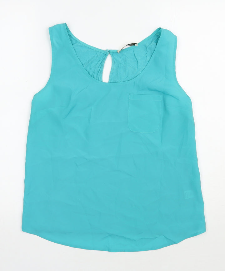 Oasis Womens Blue  Polyester Basic Blouse Size M Scoop Neck