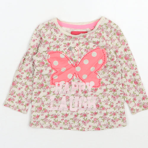 NEXT Girls Multicoloured Floral 100% Cotton Basic T-Shirt Size 3-6 Months Round Neck Pullover