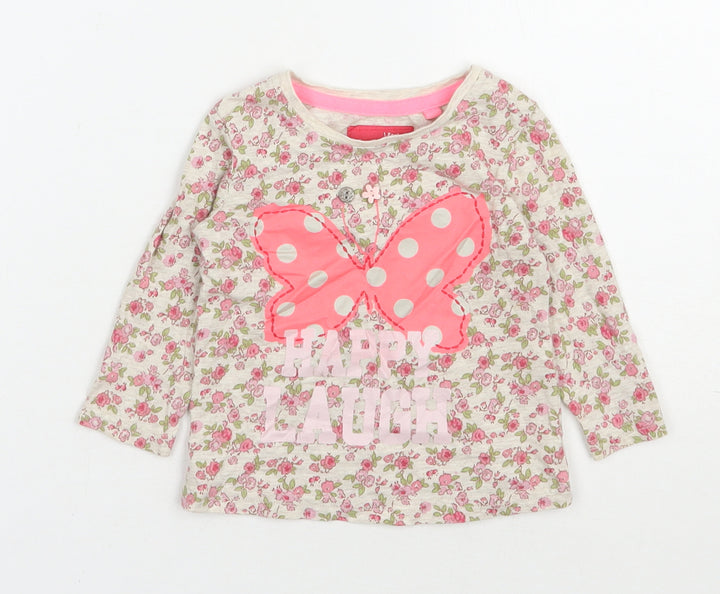 NEXT Girls Multicoloured Floral 100% Cotton Basic T-Shirt Size 3-6 Months Round Neck Pullover