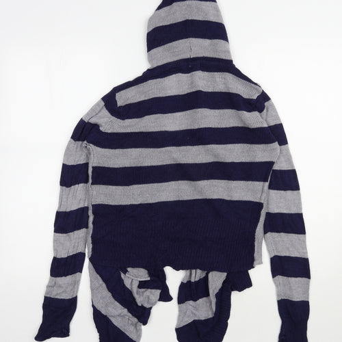Allison Brittney Womens Blue V-Neck Striped Acrylic Cardigan Jumper Size M