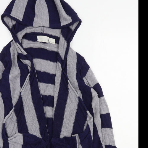 Allison Brittney Womens Blue V-Neck Striped Acrylic Cardigan Jumper Size M