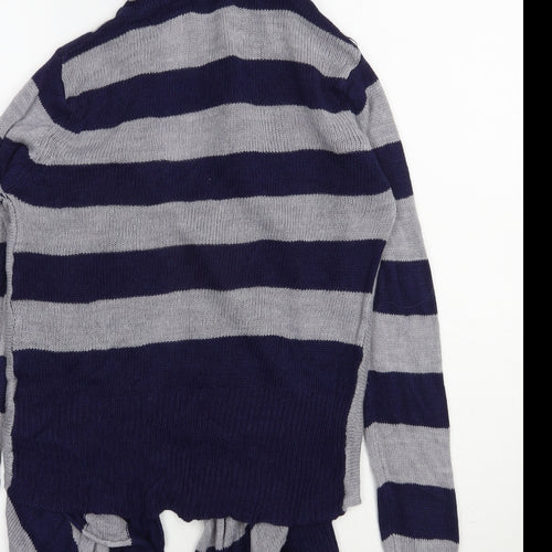 Allison Brittney Womens Blue V-Neck Striped Acrylic Cardigan Jumper Size M