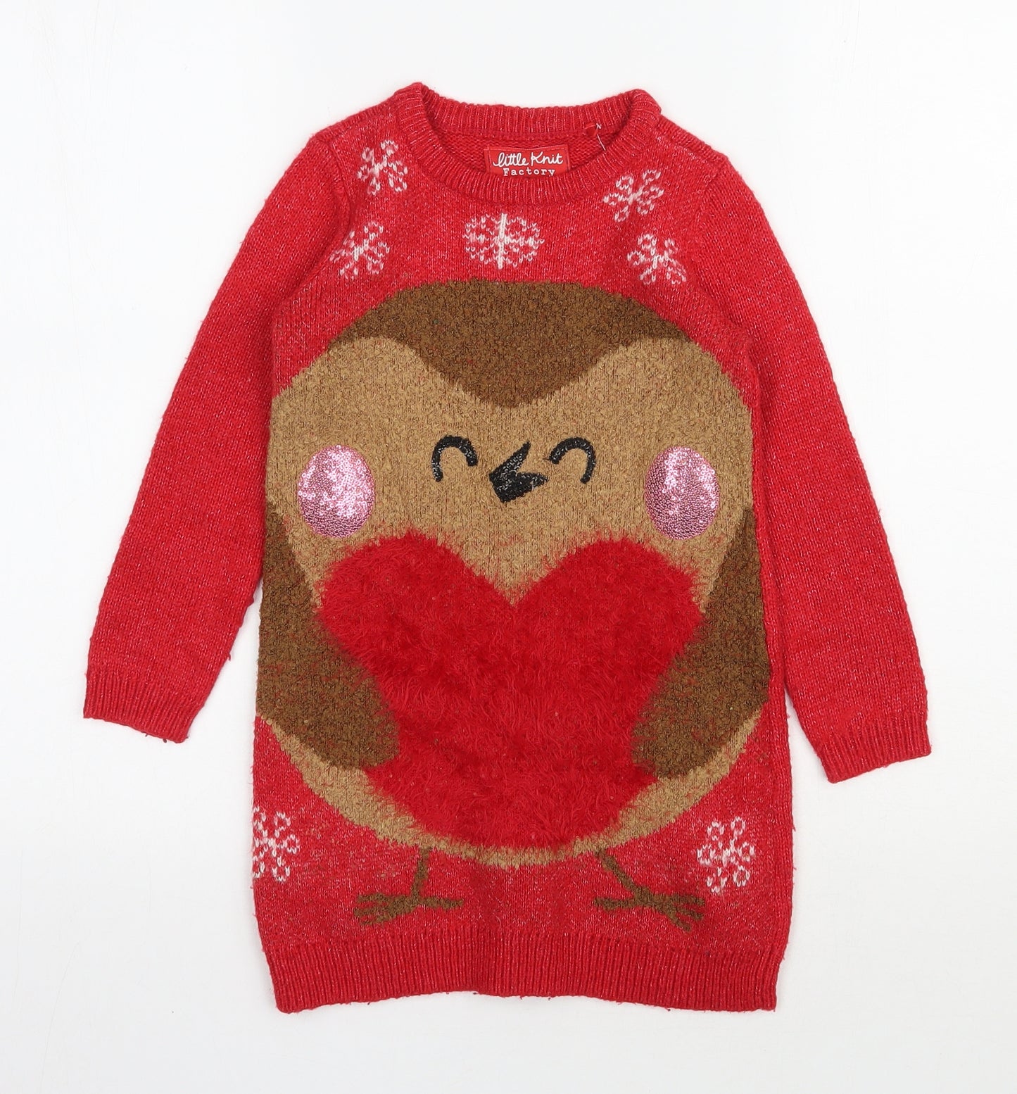 TU Girls Red Round Neck  Acrylic Pullover Jumper Size 5 Years  Pullover - Christmas Jumper