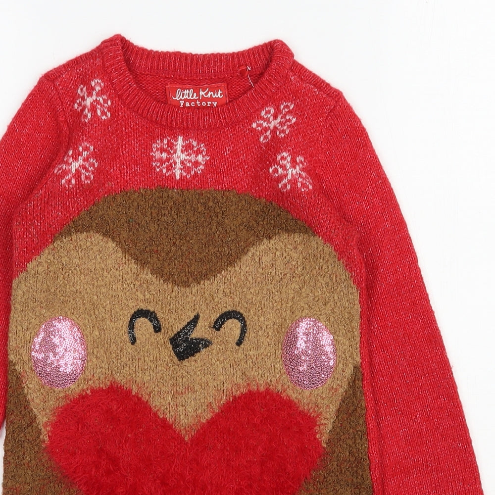 TU Girls Red Round Neck  Acrylic Pullover Jumper Size 5 Years  Pullover - Christmas Jumper