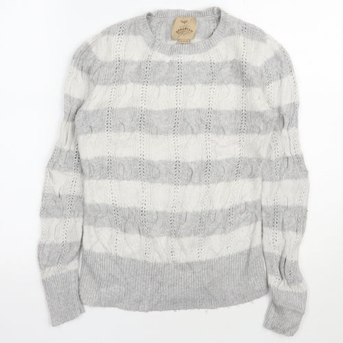 Aphorism  Womens Grey Round Neck Striped Nylon Pullover Jumper Size 12