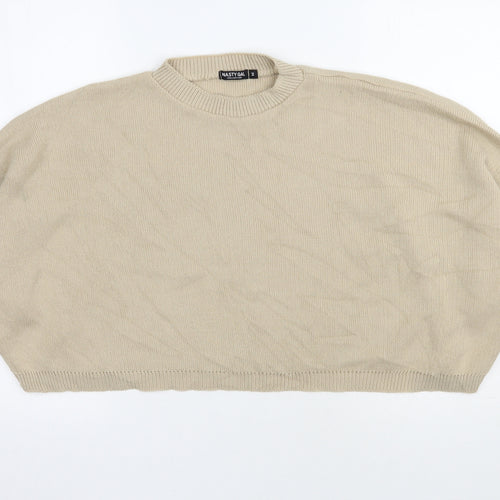 Nasty Gal Womens Beige Round Neck  Acrylic Pullover Jumper Size M   - Cropped
