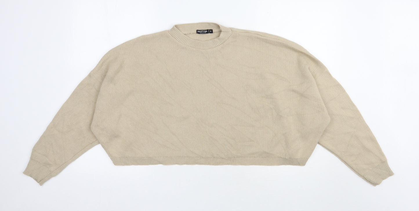 Nasty Gal Womens Beige Round Neck  Acrylic Pullover Jumper Size M   - Cropped
