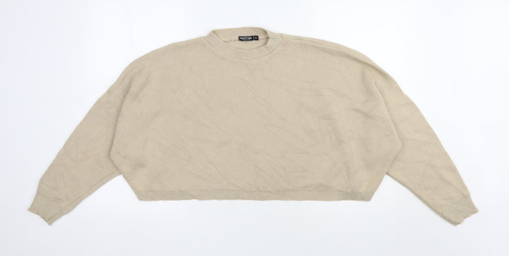 Nasty Gal Womens Beige Round Neck  Acrylic Pullover Jumper Size M   - Cropped