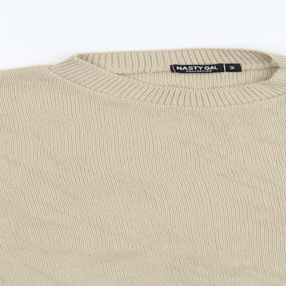Nasty Gal Womens Beige Round Neck  Acrylic Pullover Jumper Size M   - Cropped