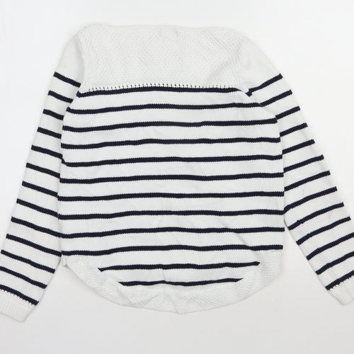 Marks and Spencer Womens White Boat Neck Striped Cotton Pullover Jumper Size 8