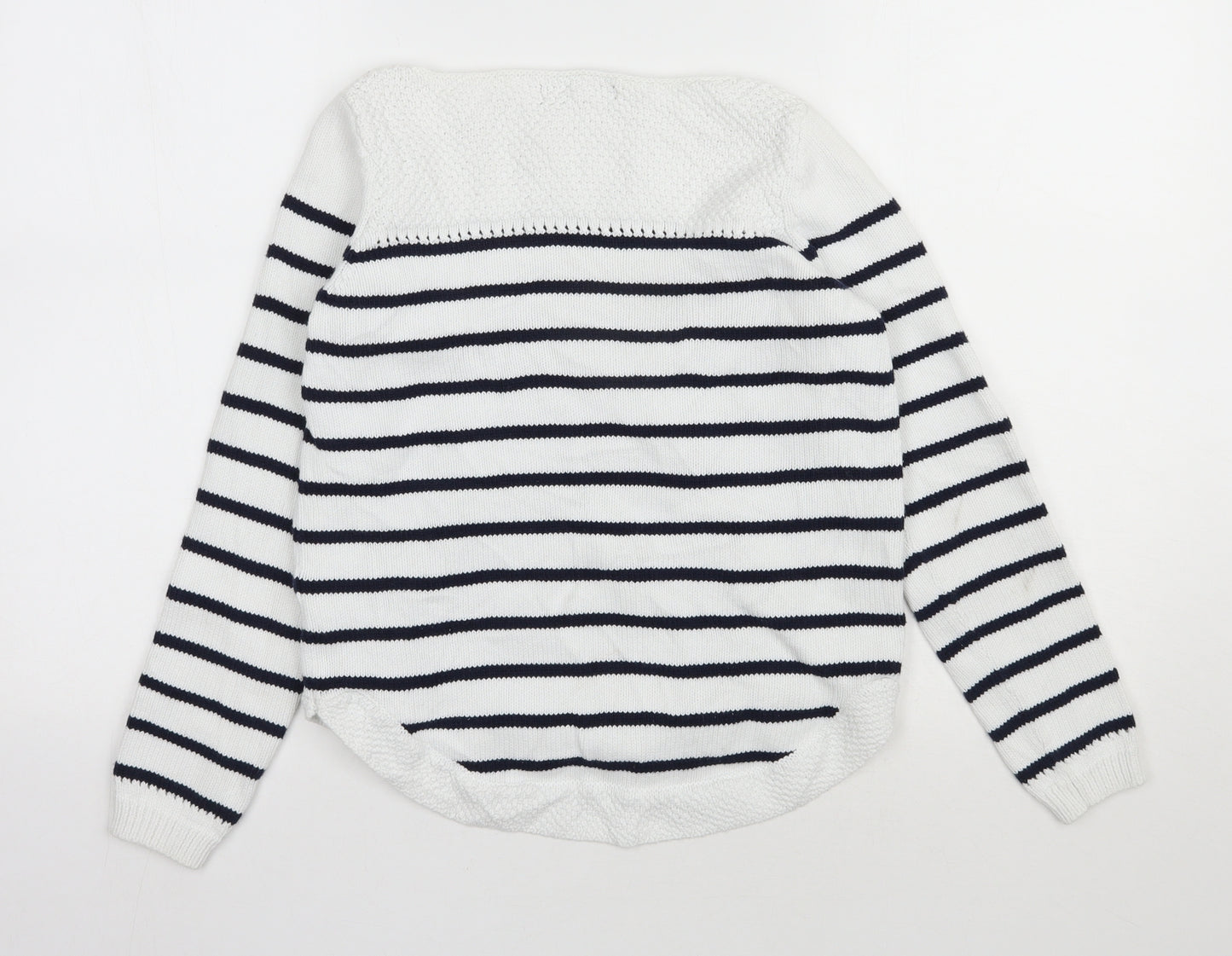Marks and Spencer Womens White Boat Neck Striped Cotton Pullover Jumper Size 8