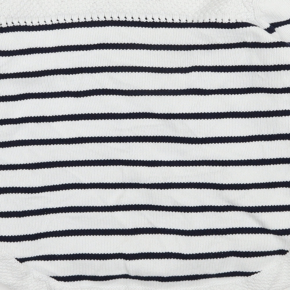 Marks and Spencer Womens White Boat Neck Striped Cotton Pullover Jumper Size 8