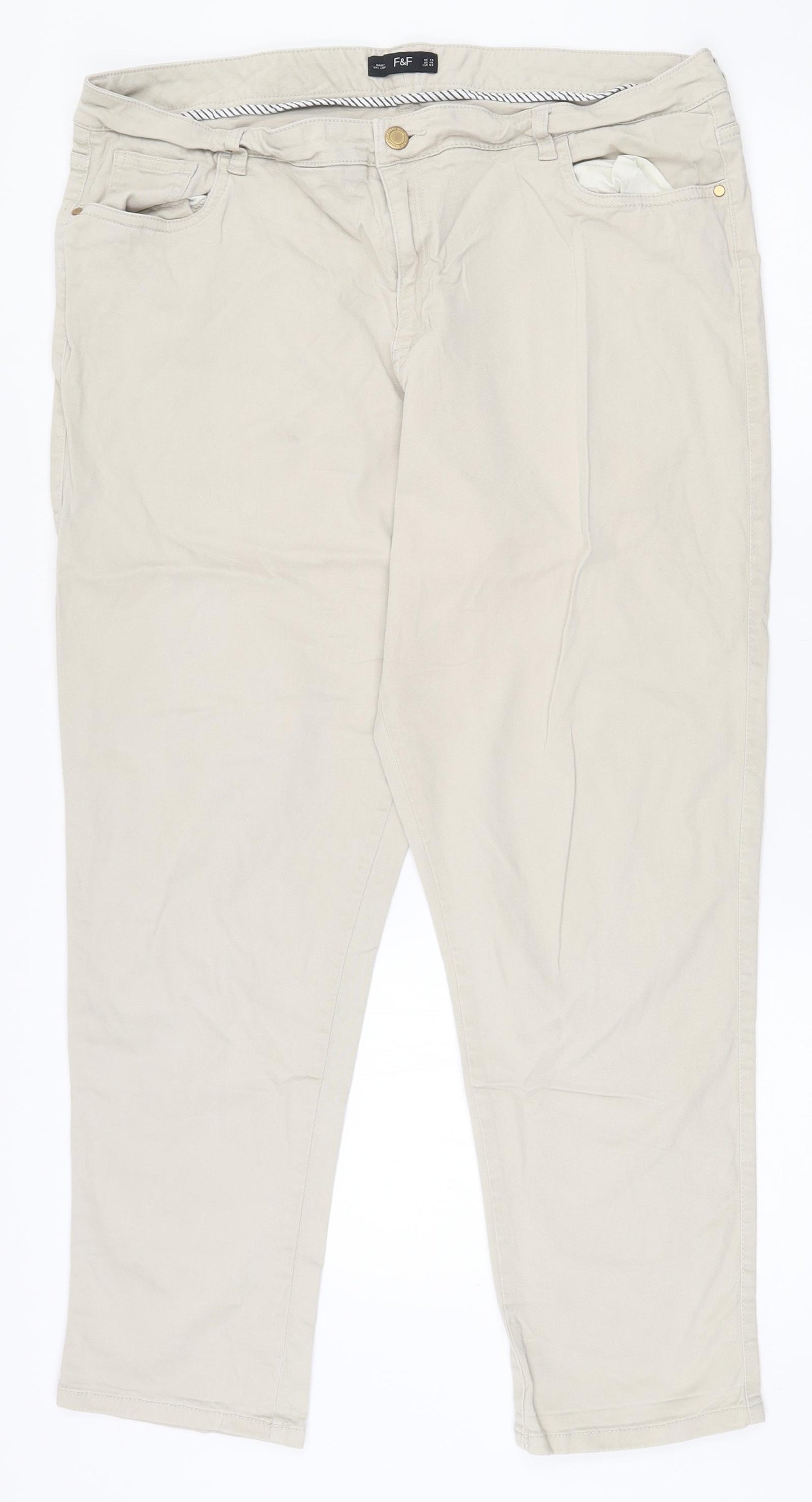 F&F Womens Beige  Cotton Capri Jeans Size 18 L27 in Regular Zip