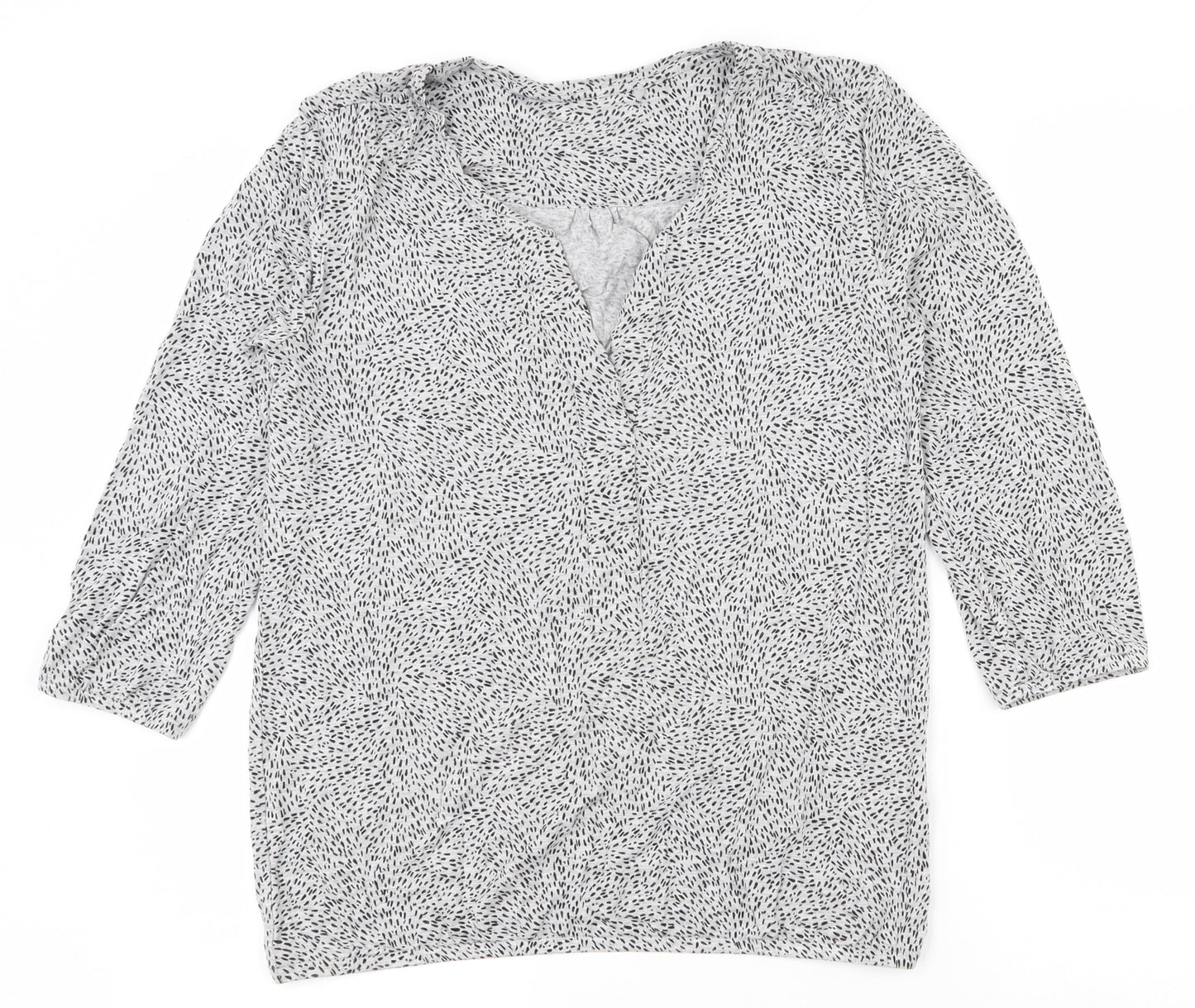 EAC Womens Grey Geometric Viscose Basic Blouse Size S V-Neck