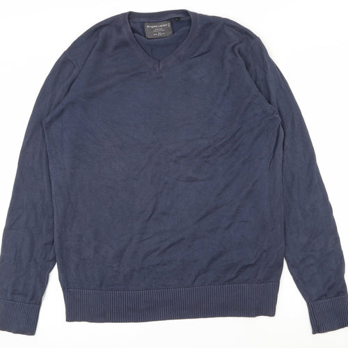 Angelo Litrico Mens Blue V-Neck  Cotton Pullover Jumper Size L