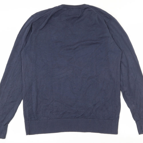 Angelo Litrico Mens Blue V-Neck  Cotton Pullover Jumper Size L
