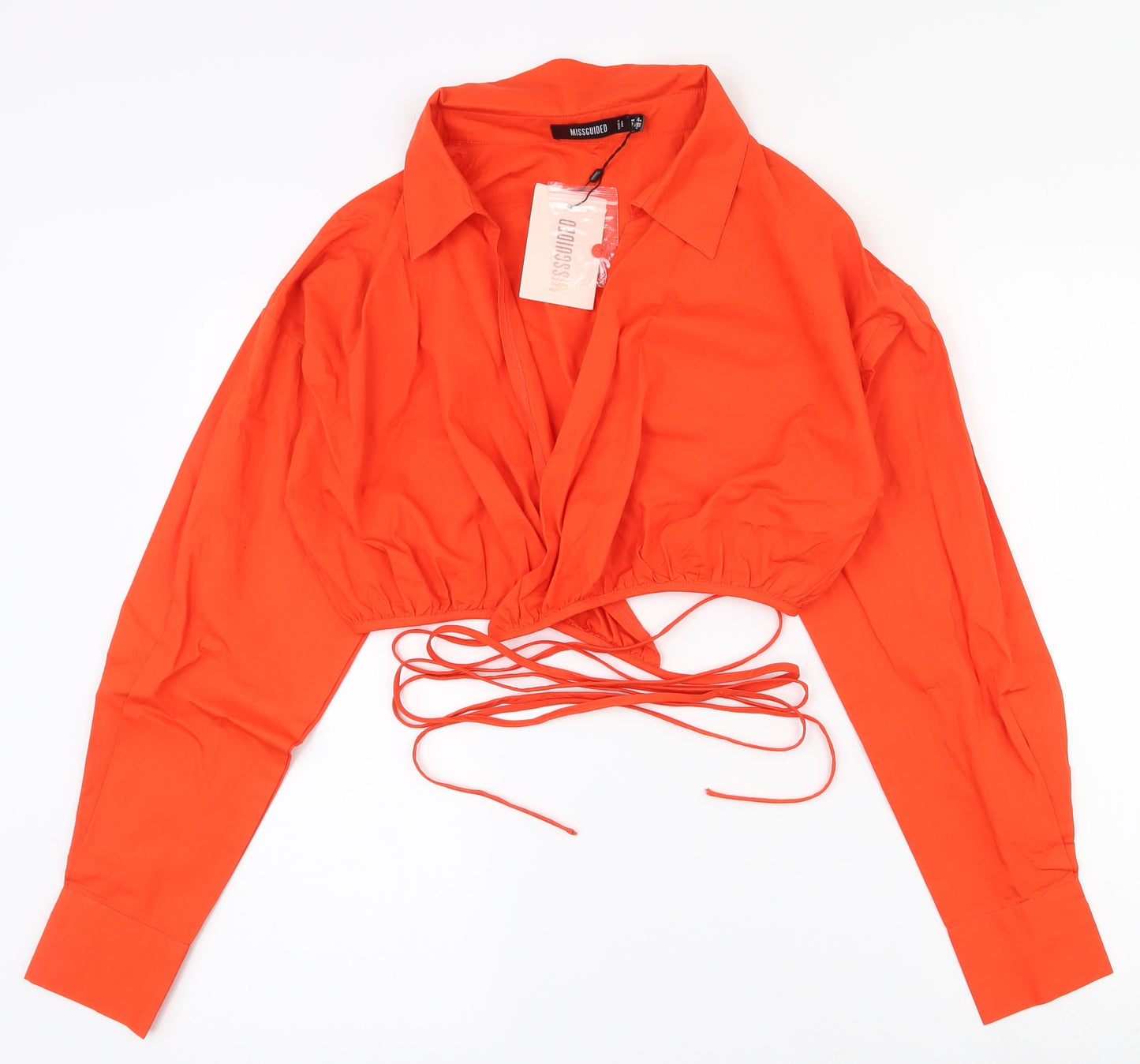 Misguided Womens Orange  100% Cotton Wrap Blouse Size 8 Collared