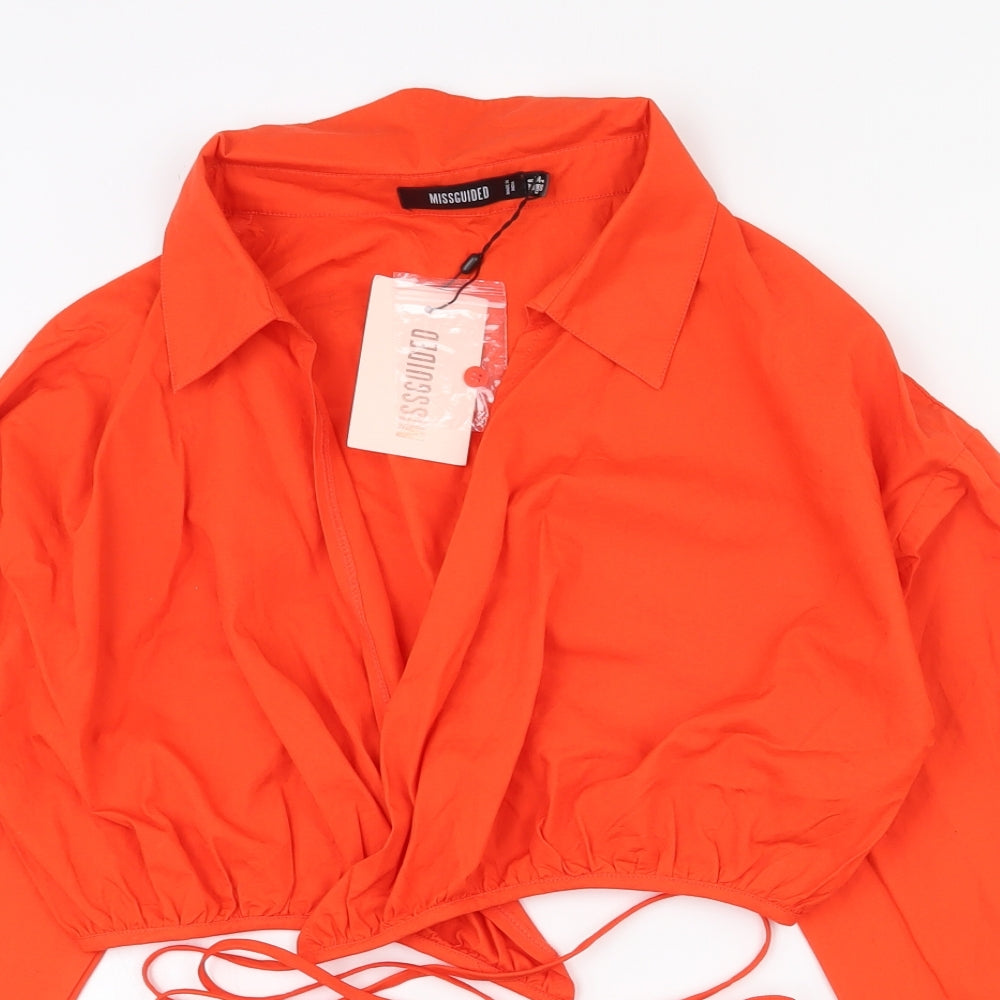 Misguided Womens Orange  100% Cotton Wrap Blouse Size 8 Collared
