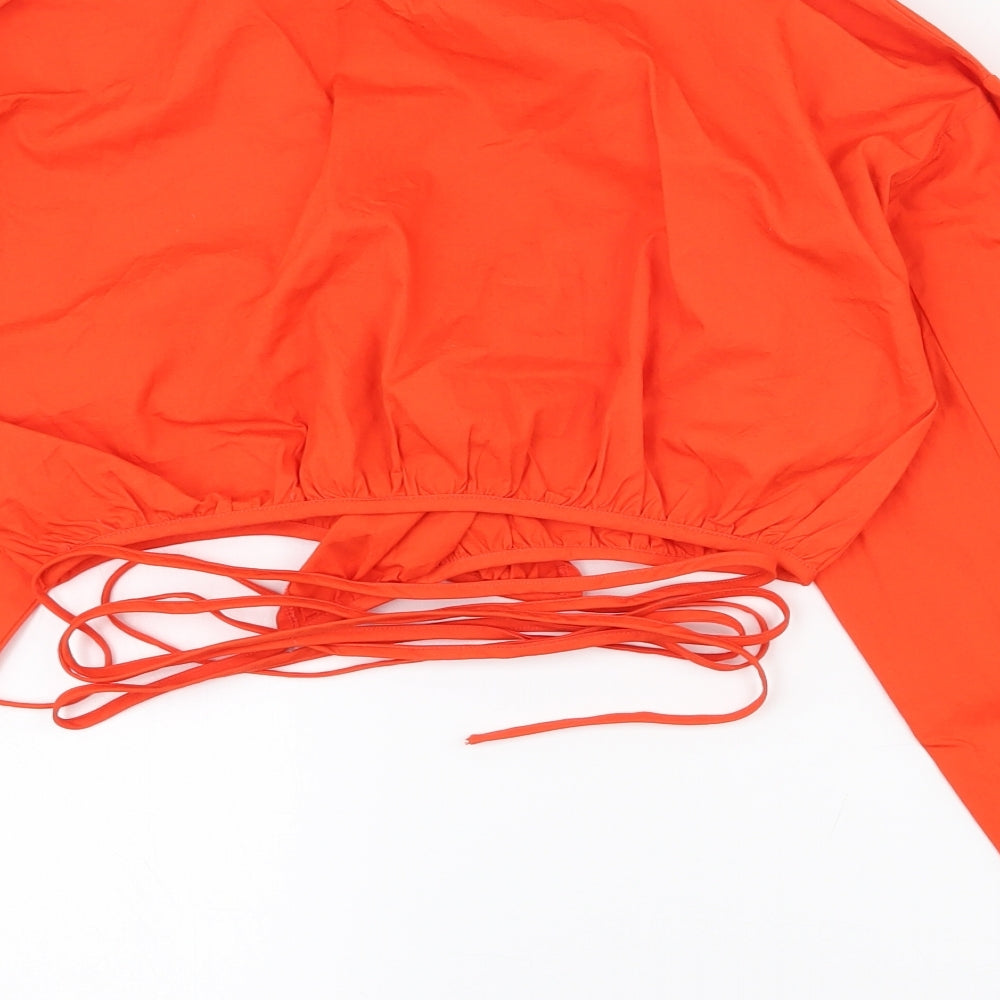 Misguided Womens Orange  100% Cotton Wrap Blouse Size 8 Collared