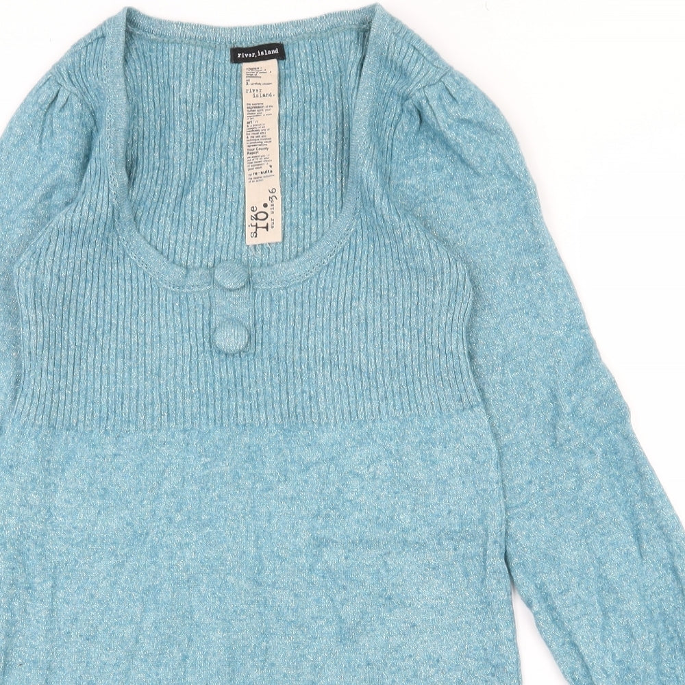 River Island Womens Blue  Viscose Jumper Dress  Size 10  Scoop Neck Pullover