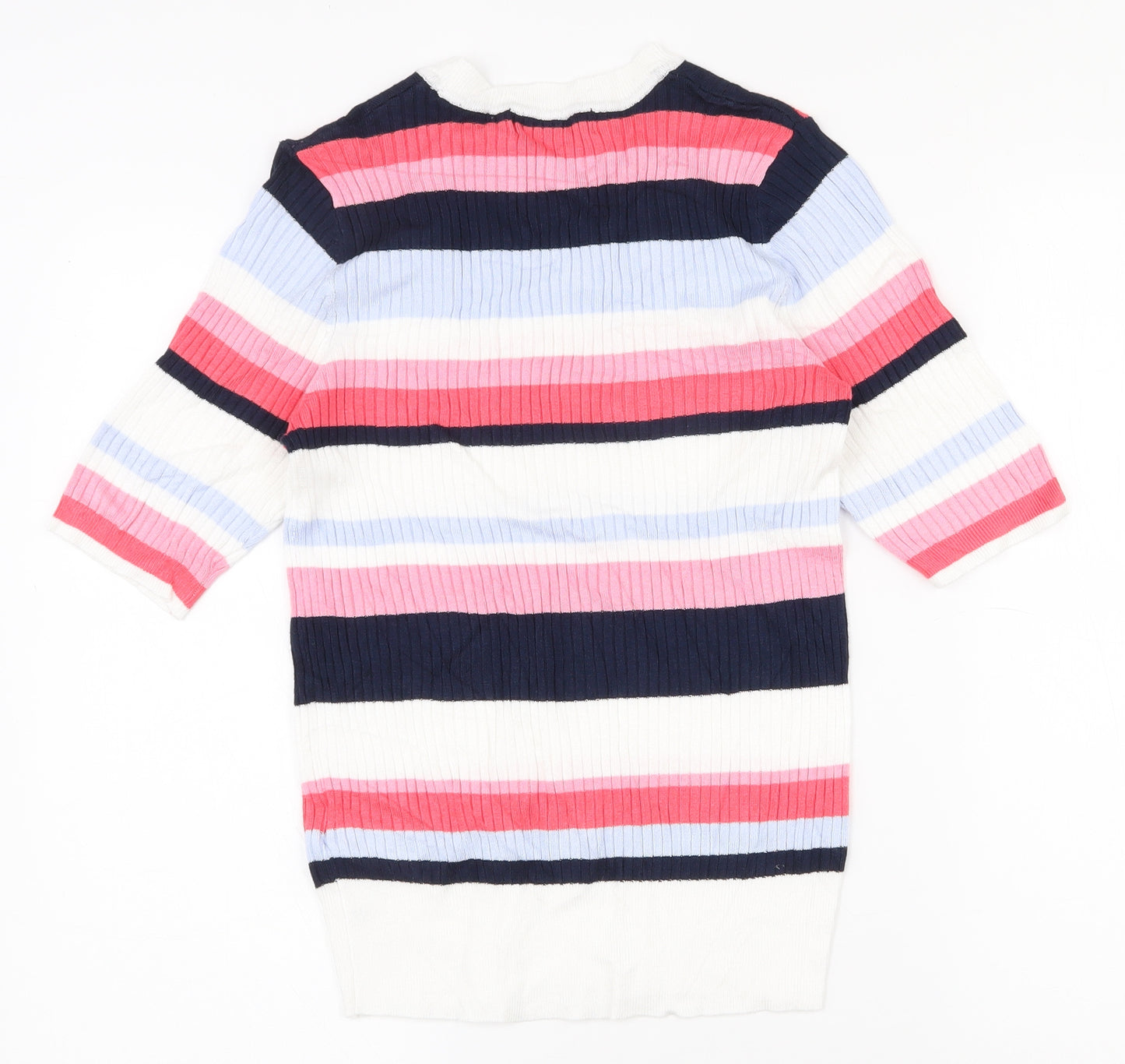 Marks and Spencer Womens Multicoloured Striped Viscose Basic T-Shirt Size 10 Crew Neck