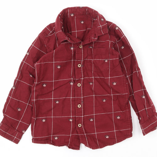 Dunnes Stores Boys Red Check 100% Cotton Basic Casual Size 2-3 Years Collared Button