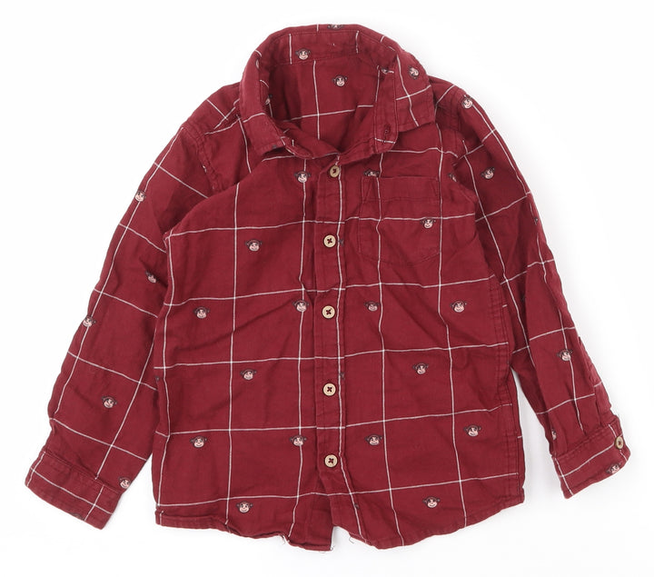 Dunnes Stores Boys Red Check 100% Cotton Basic Casual Size 2-3 Years Collared Button