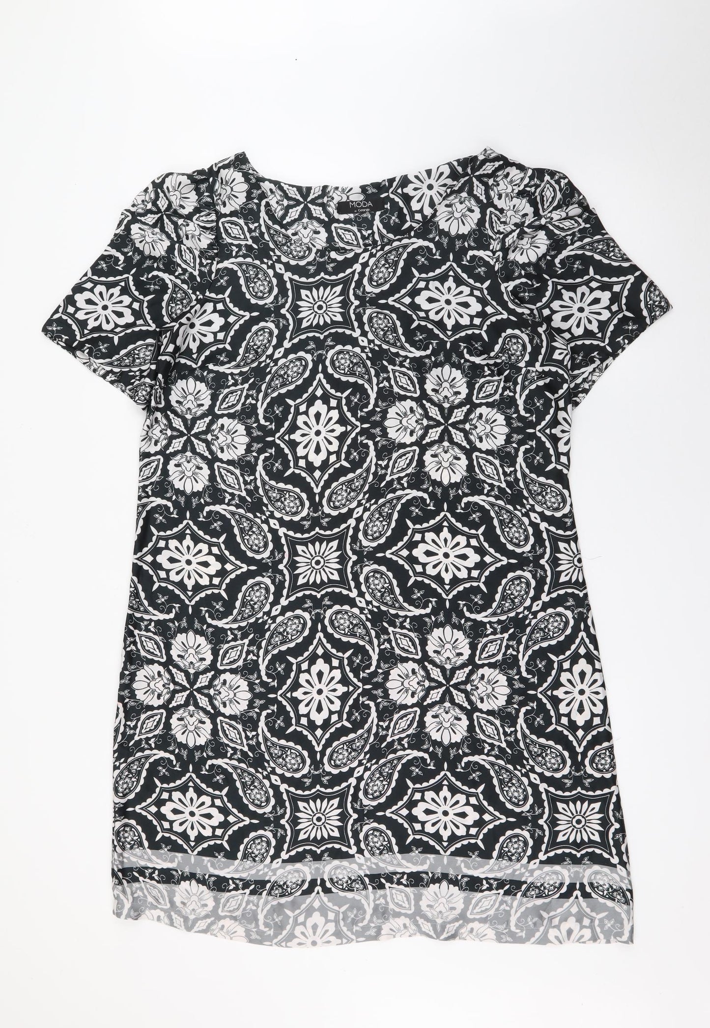 George Womens Black Geometric Polyester Shift  Size 16  Scoop Neck
