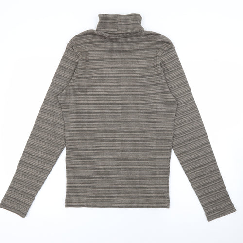 Mexx Womens Brown Roll Neck Striped Cotton Pullover Jumper Size S