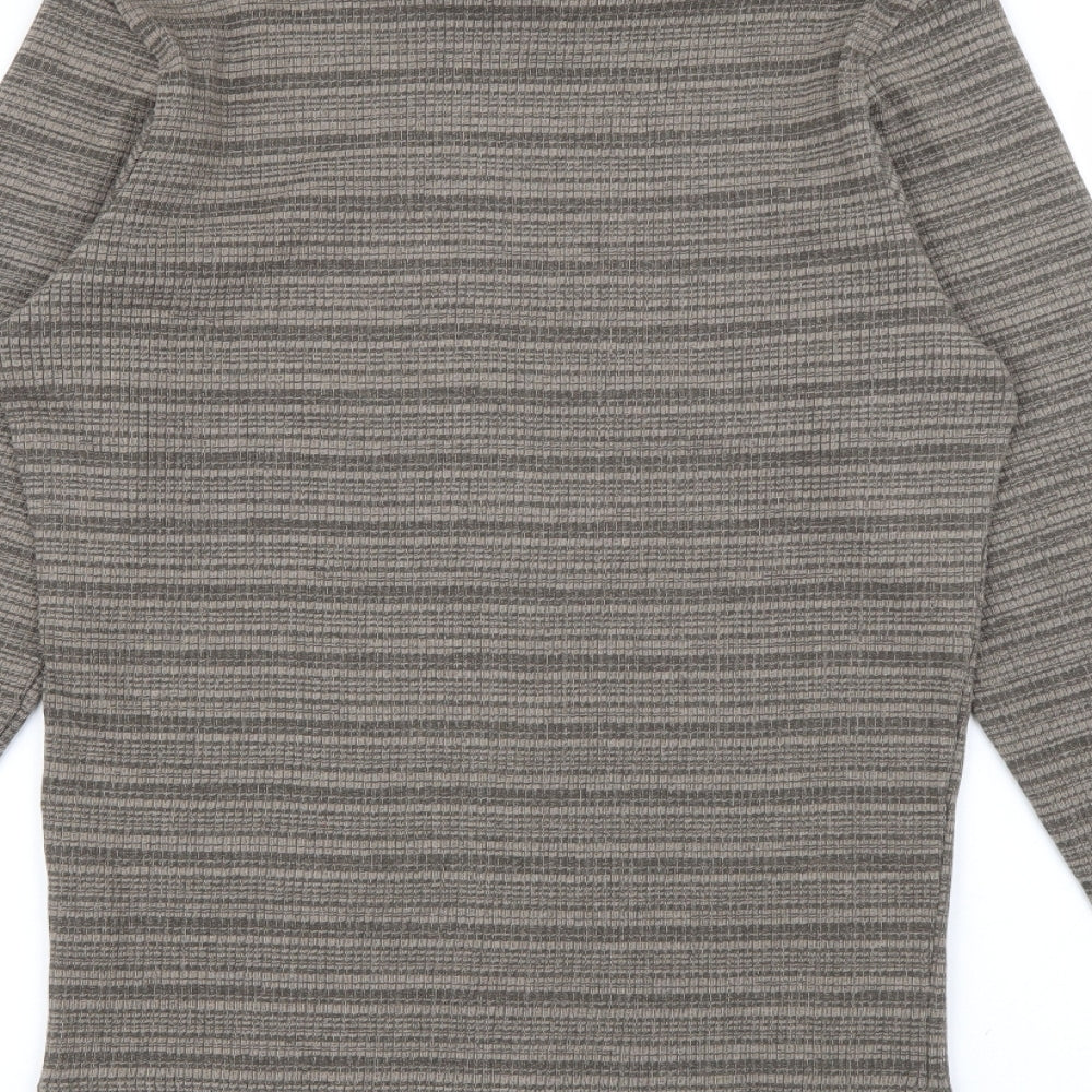 Mexx Womens Brown Roll Neck Striped Cotton Pullover Jumper Size S