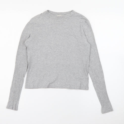 River Island Womens Grey Crew Neck  Cotton Pullover Jumper Size 8
