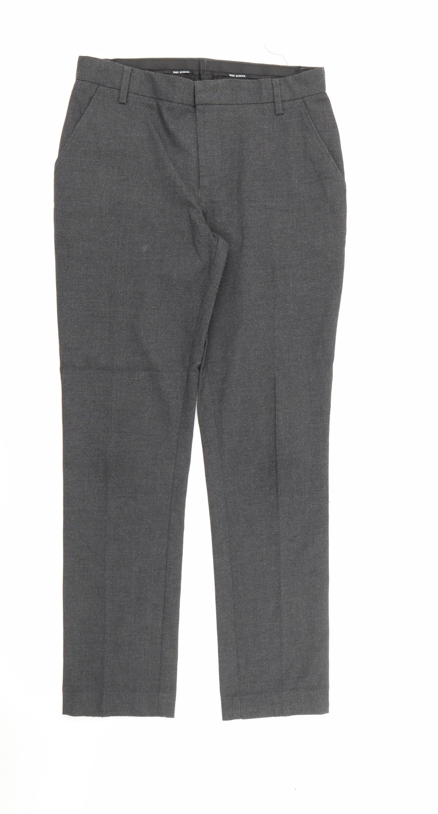 Marks and Spencer Boys Grey  Polyester Dress Pants Trousers Size 12-13 Years  Regular Zip
