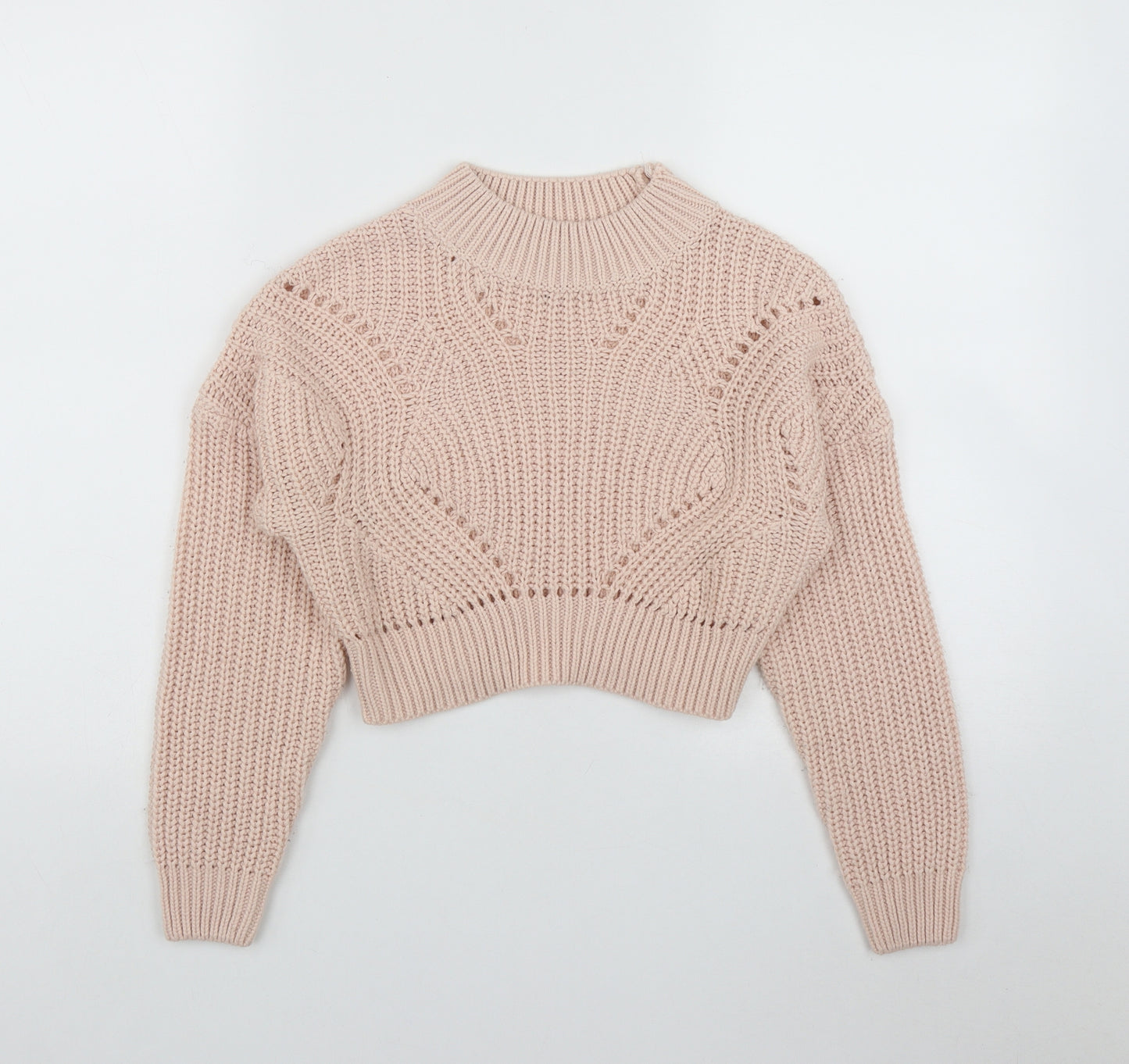 New Look Girls Pink Roll Neck  Acrylic Pullover Jumper Size 10-11 Years   - Cropped