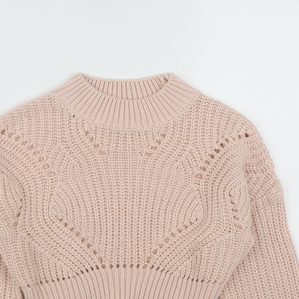 New Look Girls Pink Roll Neck  Acrylic Pullover Jumper Size 10-11 Years   - Cropped