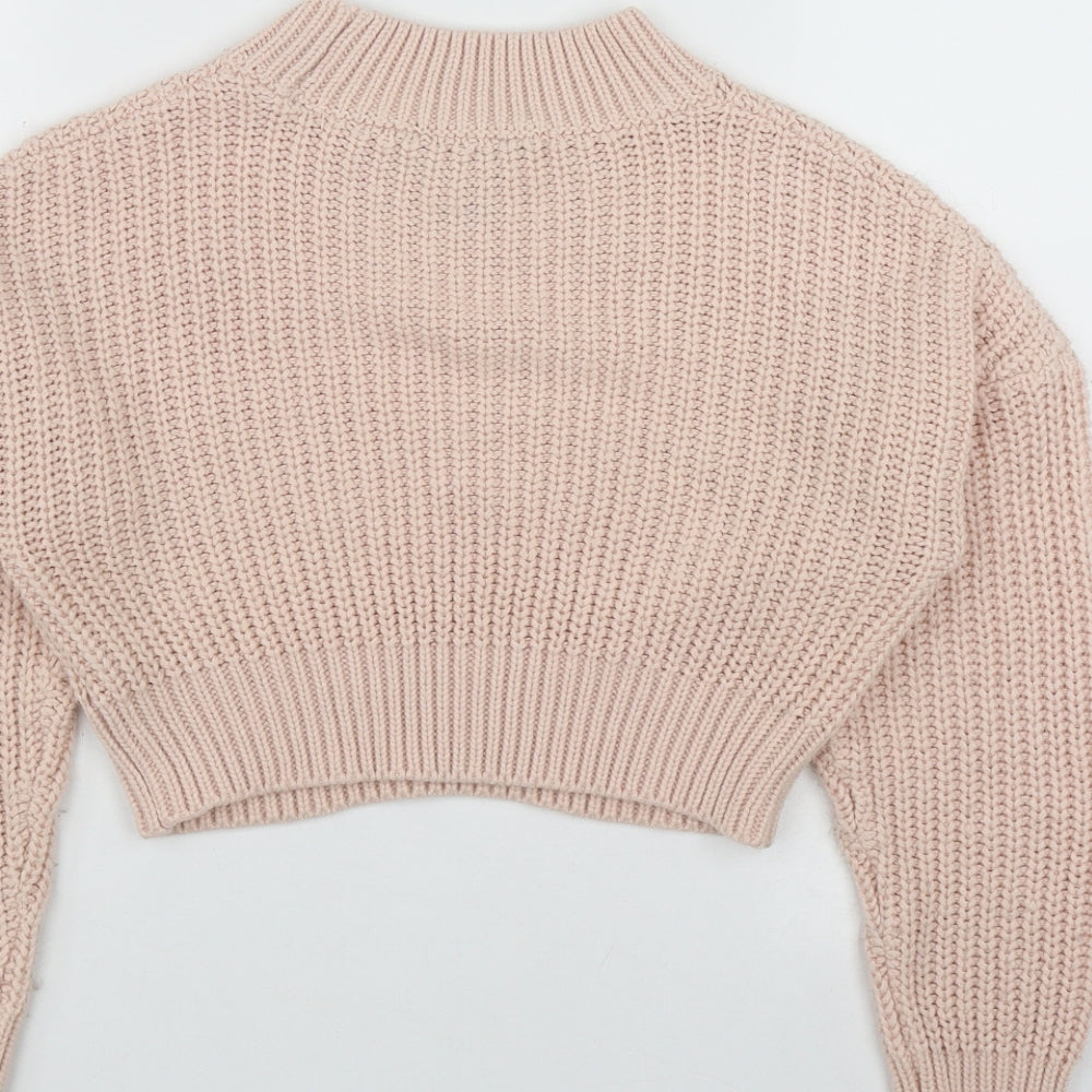 New Look Girls Pink Roll Neck  Acrylic Pullover Jumper Size 10-11 Years   - Cropped