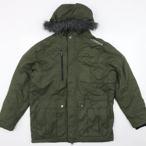 TOG 24 Mens Green   Parka Coat Size L  Zip - removable fur trim