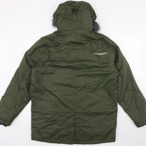 TOG 24 Mens Green   Parka Coat Size L  Zip - removable fur trim