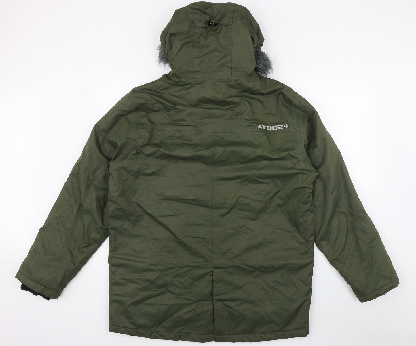 TOG 24 Mens Green   Parka Coat Size L  Zip - removable fur trim