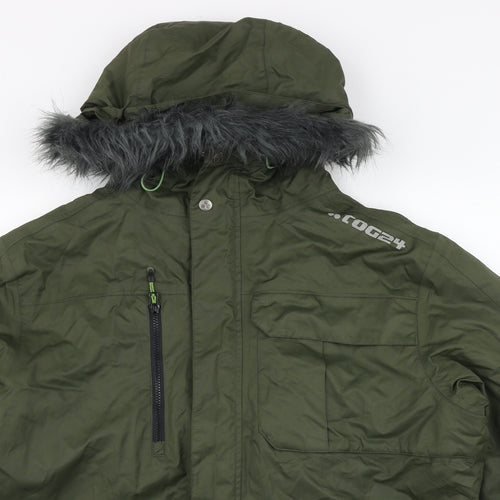TOG 24 Mens Green   Parka Coat Size L  Zip - removable fur trim