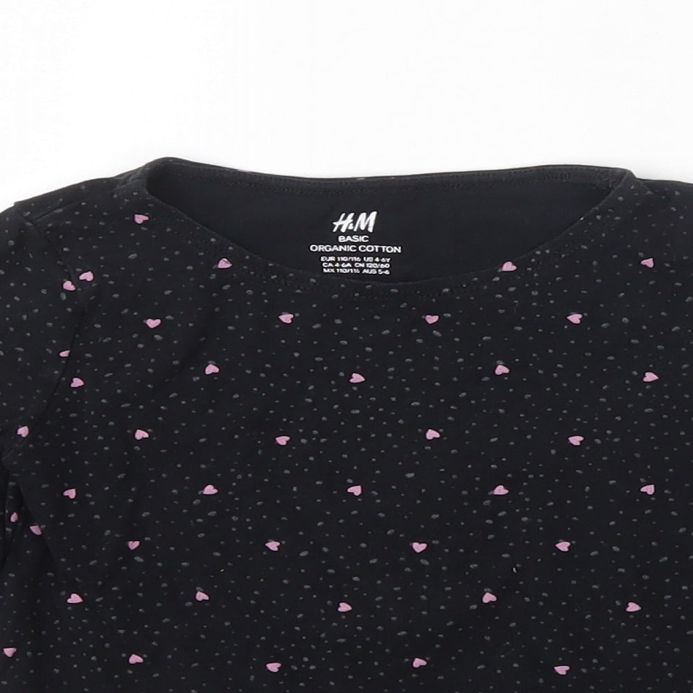 H&M Girls Black Geometric Cotton Basic T-Shirt Size 5-6 Years Round Neck