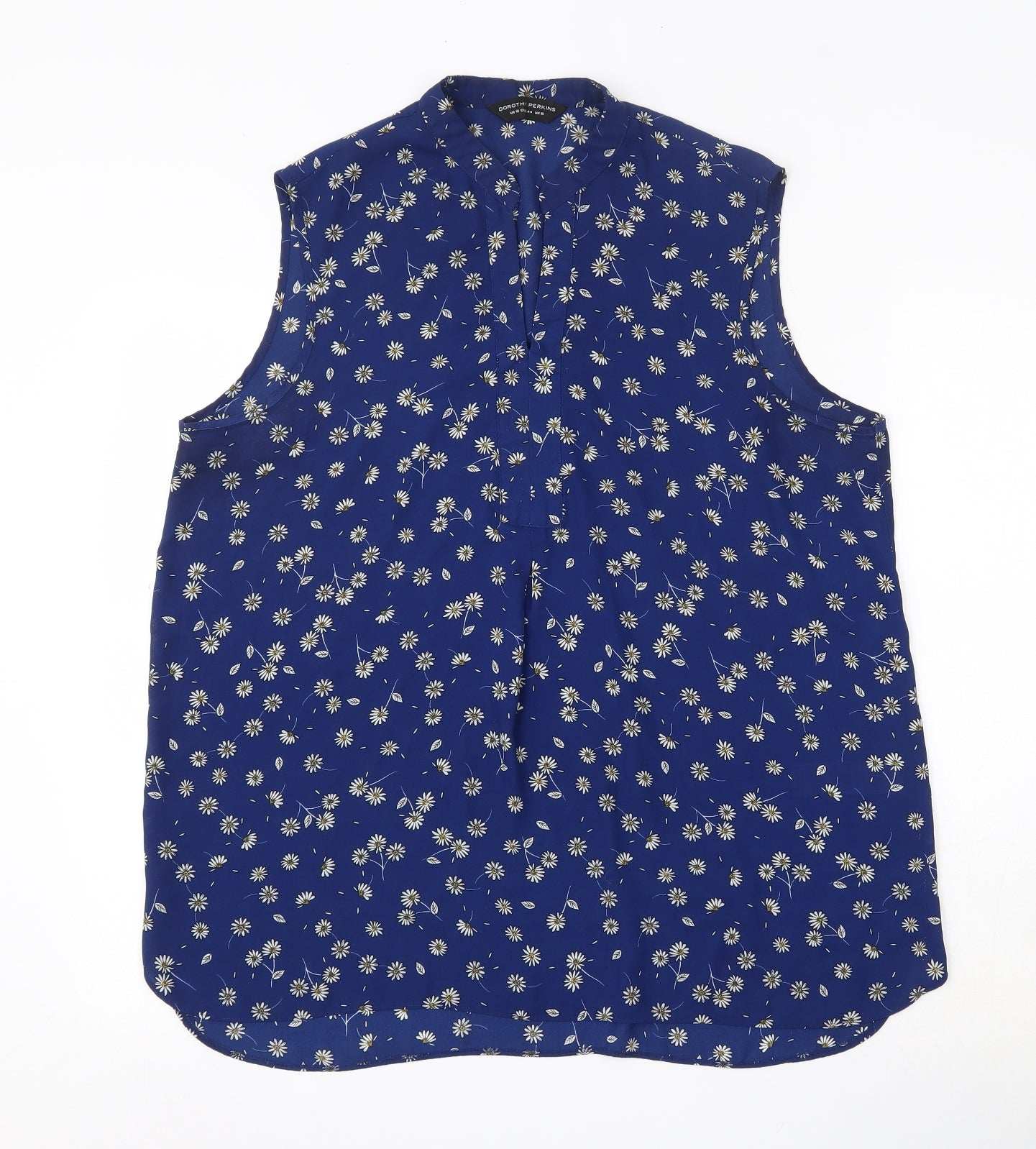 Dorothy Perkins Womens Blue Floral Polyester Basic Blouse Size 16 Round Neck