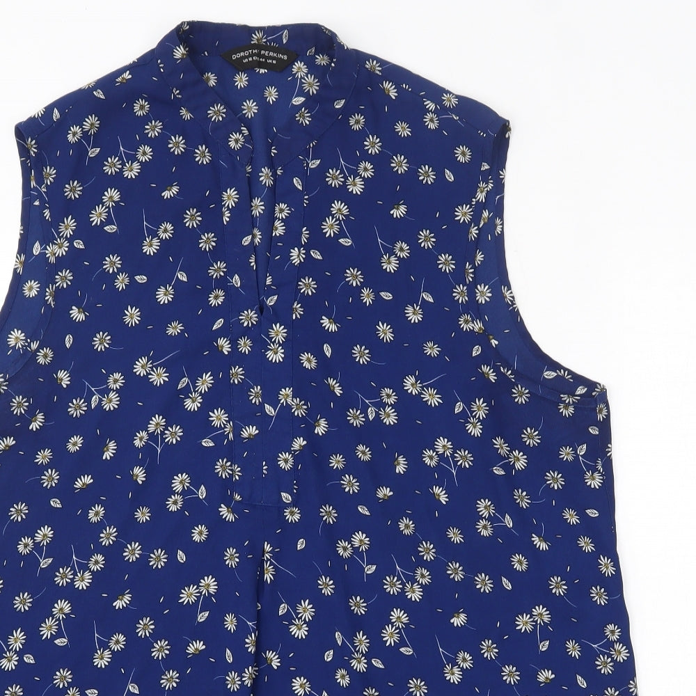 Dorothy Perkins Womens Blue Floral Polyester Basic Blouse Size 16 Round Neck
