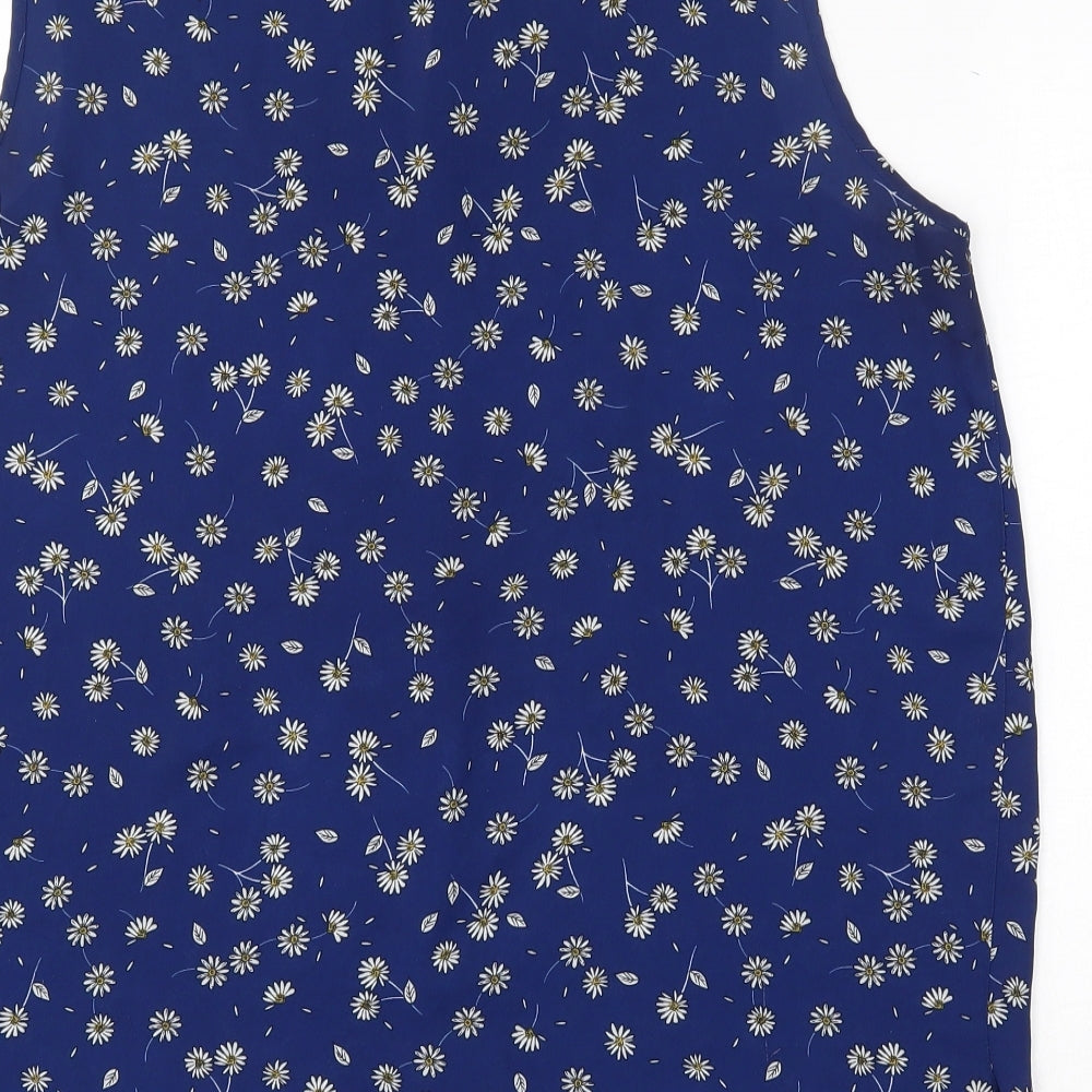 Dorothy Perkins Womens Blue Floral Polyester Basic Blouse Size 16 Round Neck