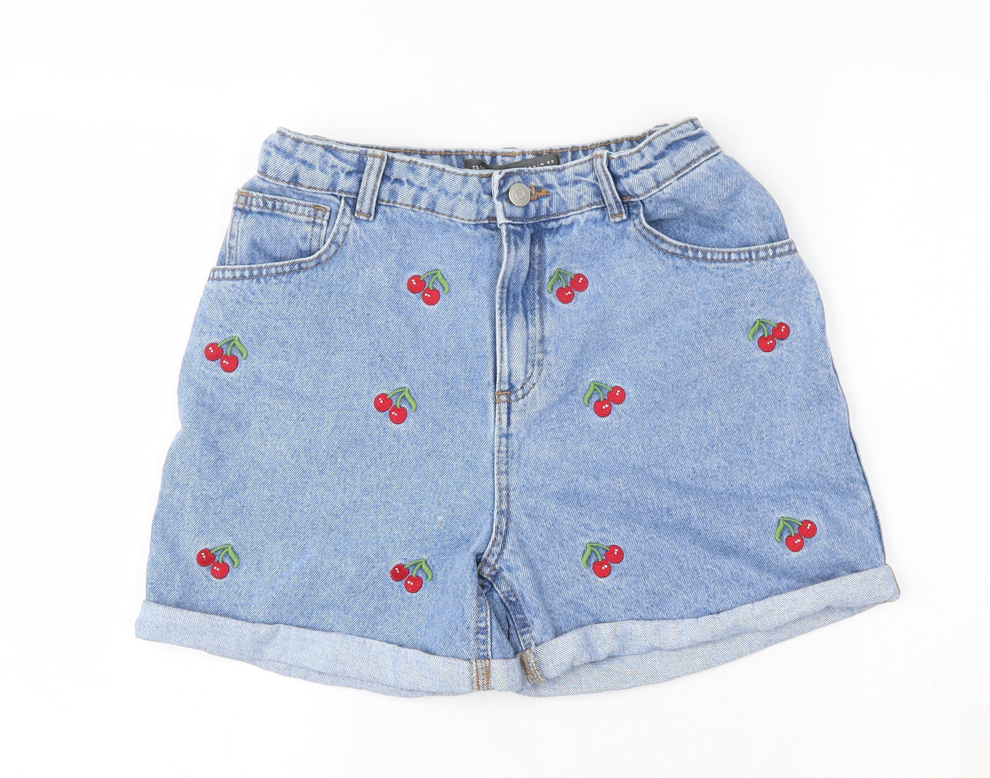 Primark Girls Blue Geometric 100% Cotton Boyfriend Shorts Size 13-14 Years  Regular Drawstring