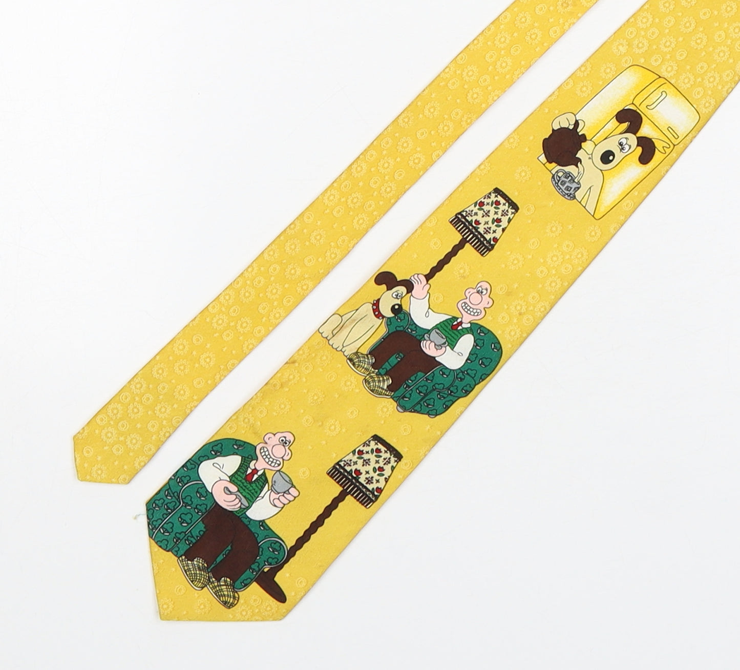 C&A Mens Yellow Floral Polyester Pointed Tie One Size - Wallace And Gromit